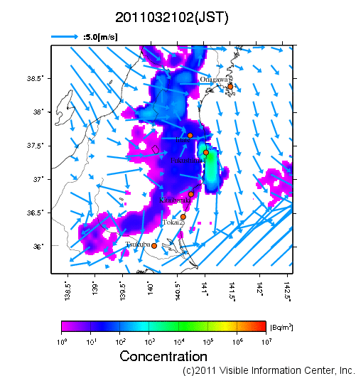 大気中濃度分布[Bq/m3]　2011032102