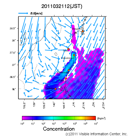 大気中濃度分布[Bq/m3]　2011032112