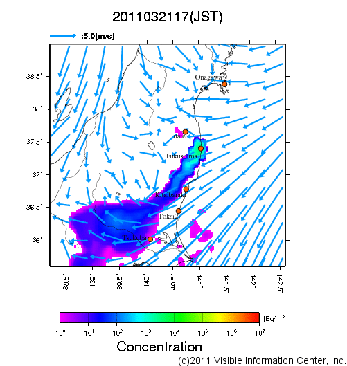 大気中濃度分布[Bq/m3]　2011032117