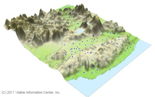 Measurement points for radioactive material in soil in Fukushima prefecture.