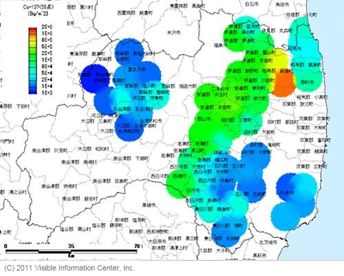 福島県内の土壌の137Cs濃度（平成23年4月6日現在）