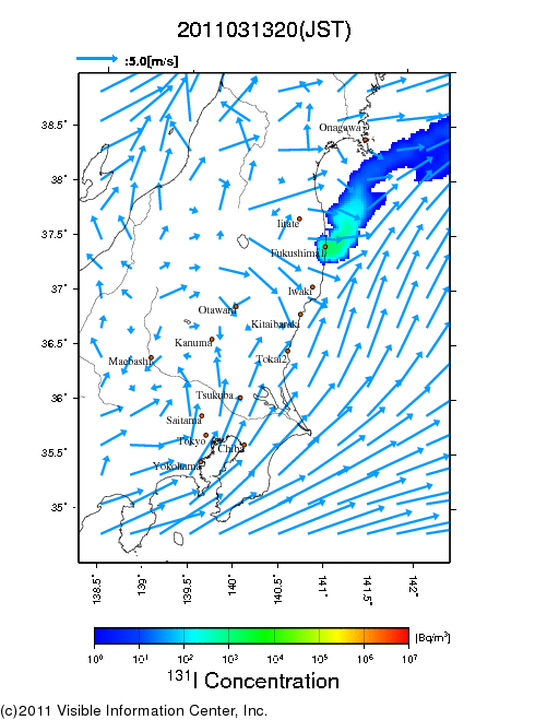 Ground level air concentration [Bq/m3] 2011-03-13 20