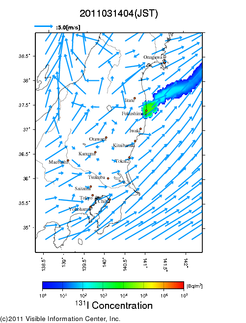 Ground level air concentration [Bq/m3] 2011-03-14 04