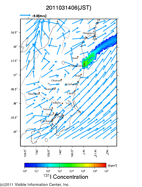 Ground level air concentration [Bq/m3] 2011-03-14 06