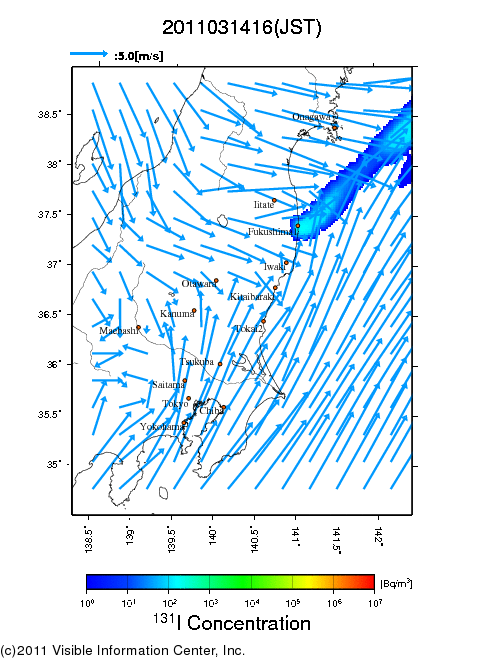 Ground level air concentration [Bq/m3] 2011-03-14 16