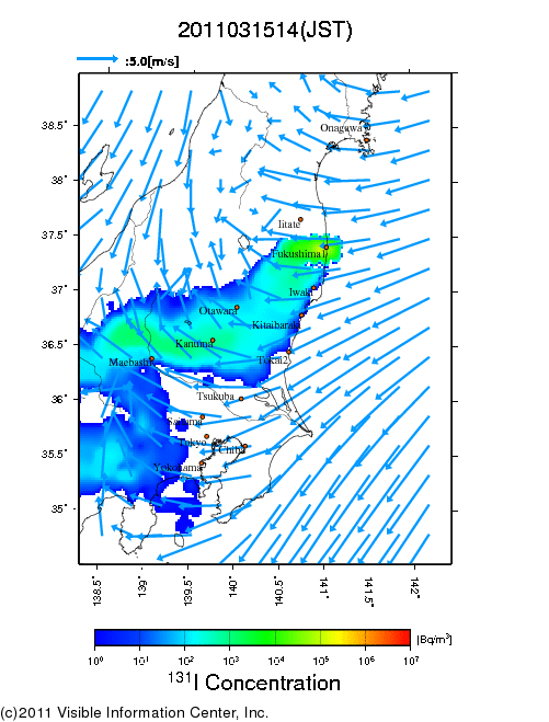 Ground level air concentration [Bq/m3] 2011-03-15 14