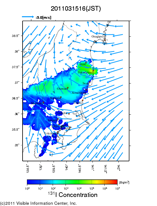 Ground level air concentration [Bq/m3] 2011-03-15 16