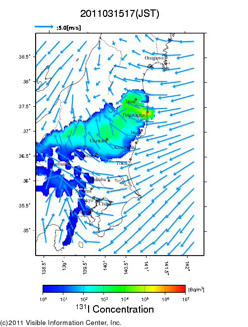 Ground level air concentration [Bq/m3] 2011-03-15 17