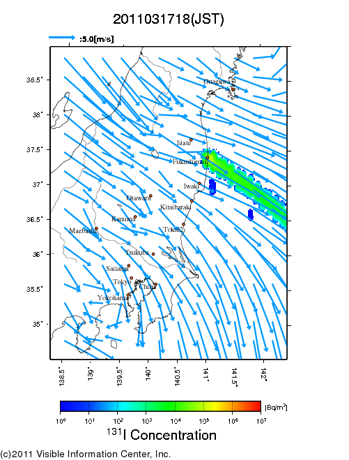 Ground level air concentration [Bq/m3] 2011-03-17 18