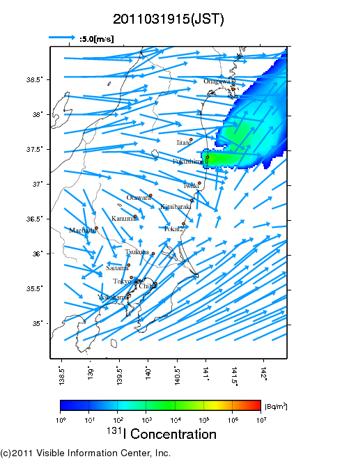 Ground level air concentration [Bq/m3] 2011-03-19 15