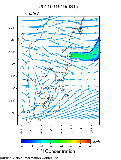 Ground level air concentration [Bq/m3] 2011-03-19 19