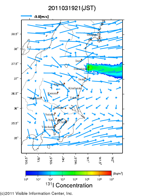 Ground level air concentration [Bq/m3] 2011-03-19 21