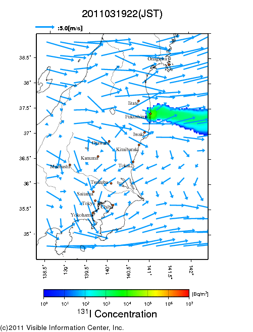 Ground level air concentration [Bq/m3] 2011-03-19 22