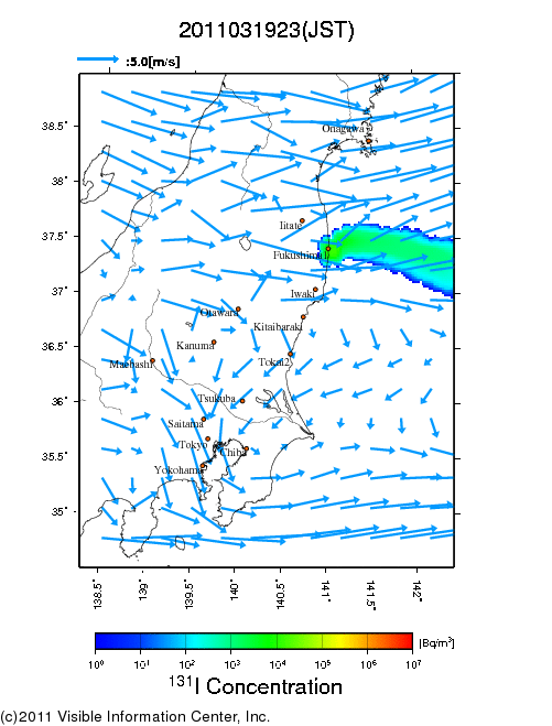 Ground level air concentration [Bq/m3] 2011-03-19 23