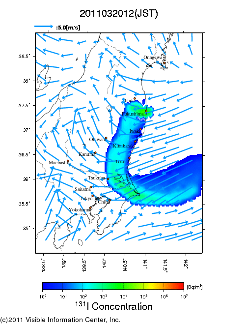 Ground level air concentration [Bq/m3] 2011-03-20 12