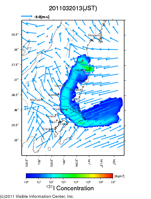 Ground level air concentration [Bq/m3] 2011-03-20 13