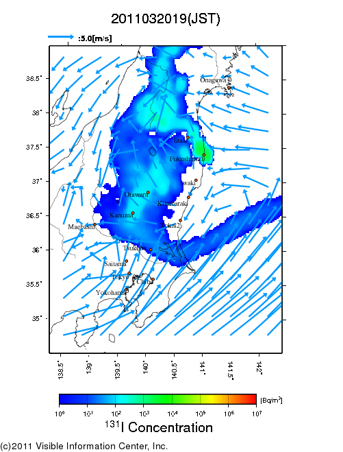 Ground level air concentration [Bq/m3] 2011-03-20 19