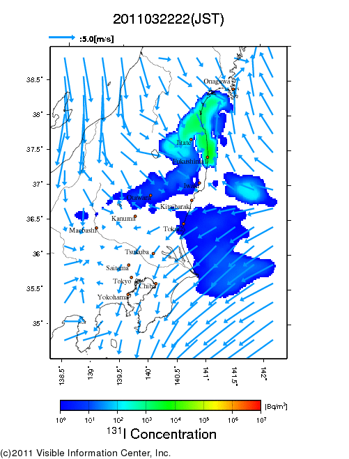 Ground level air concentration [Bq/m3] 2011-03-22 22