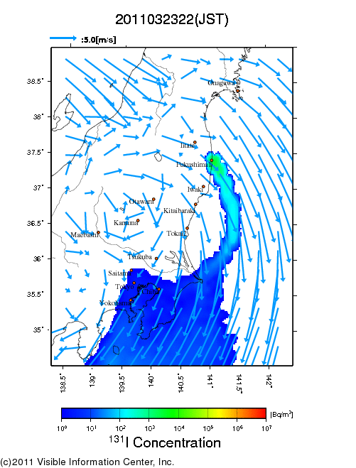 大気中濃度分布[Bq/m3]　2011032322