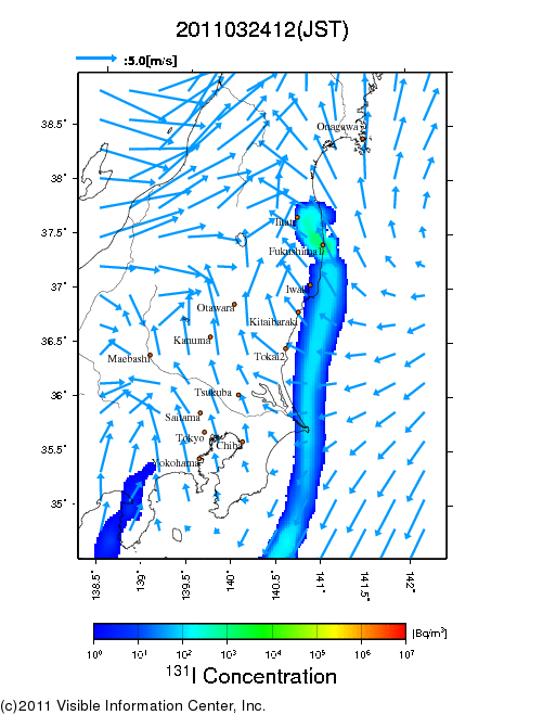 大気中濃度分布[Bq/m3]　2011032412