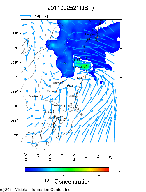 大気中濃度分布[Bq/m3]　2011032521
