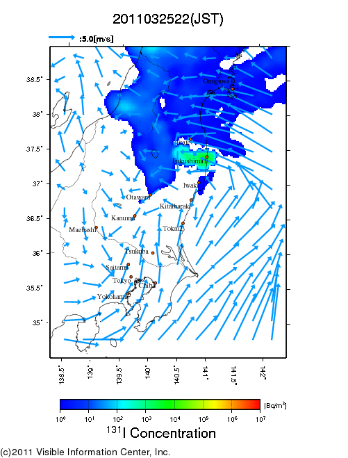 Ground level air concentration [Bq/m3] 2011-03-25 22