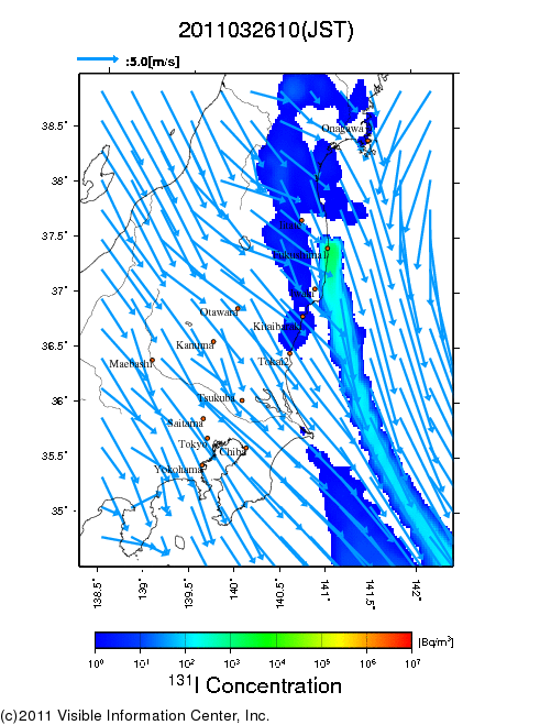 Ground level air concentration [Bq/m3] 2011-03-26 10