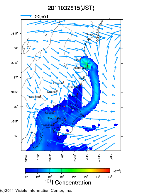 Ground level air concentration [Bq/m3] 2011-03-28 15