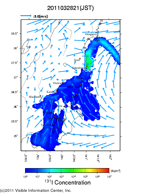 Ground level air concentration [Bq/m3] 2011-03-28 21