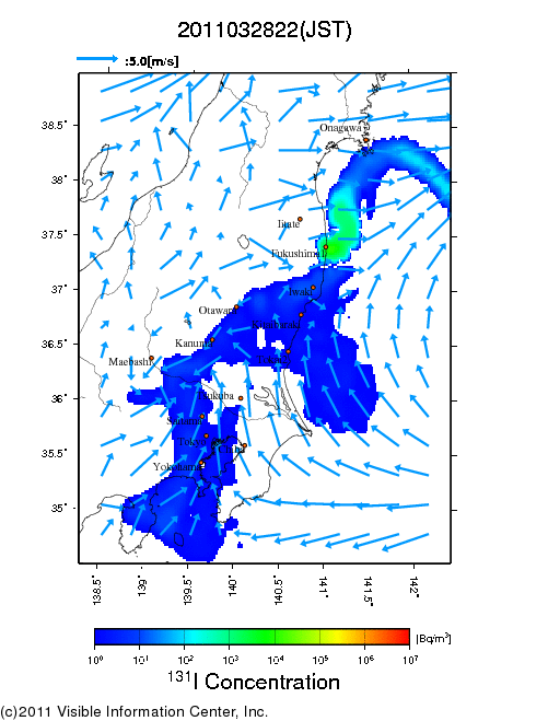 Ground level air concentration [Bq/m3] 2011-03-28 22