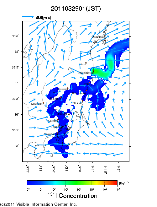 Ground level air concentration [Bq/m3] 2011-03-29 01