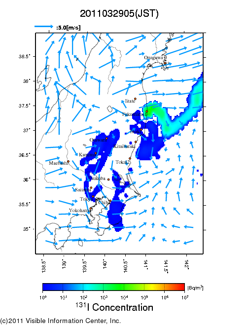 Ground level air concentration [Bq/m3] 2011-03-29 05