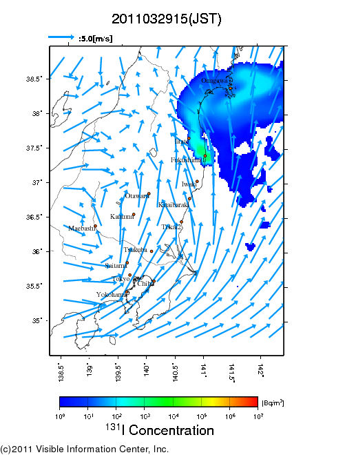 Ground level air concentration [Bq/m3] 2011-03-29 15