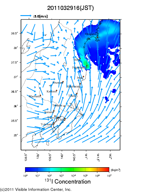 Ground level air concentration [Bq/m3] 2011-03-29 16