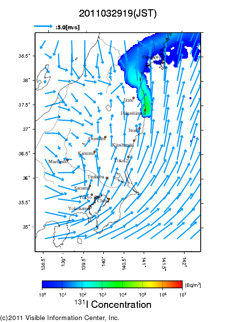 Ground level air concentration [Bq/m3] 2011-03-29 19