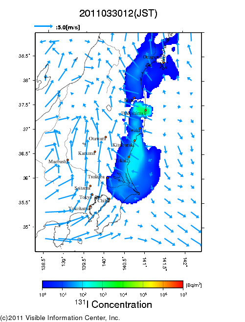 Ground level air concentration [Bq/m3] 2011-03-30 12