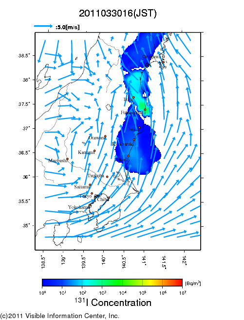 Ground level air concentration [Bq/m3] 2011-03-30 16