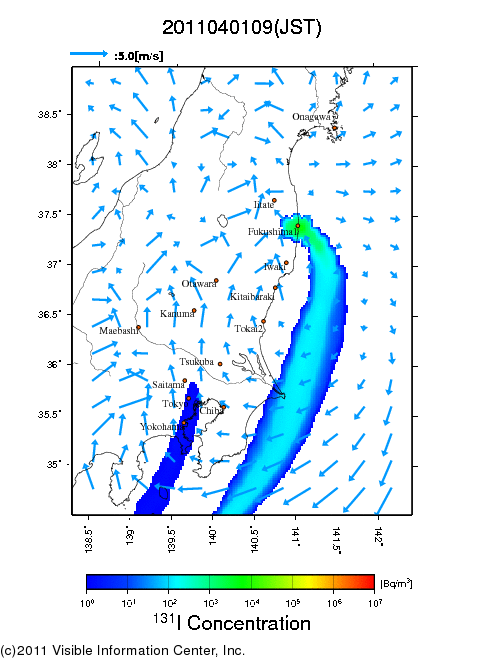 Ground level air concentration [Bq/m3] 2011-04-01 09