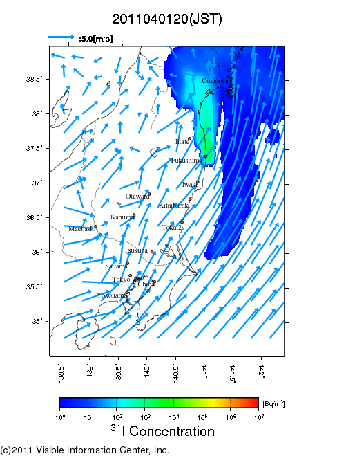 Ground level air concentration [Bq/m3] 2011-04-01 20