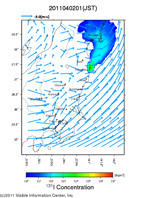 Ground level air concentration [Bq/m3] 2011-04-02 01