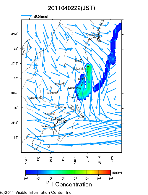 Ground level air concentration [Bq/m3] 2011-04-02 22