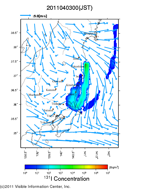 Ground level air concentration [Bq/m3] 2011-04-03 00