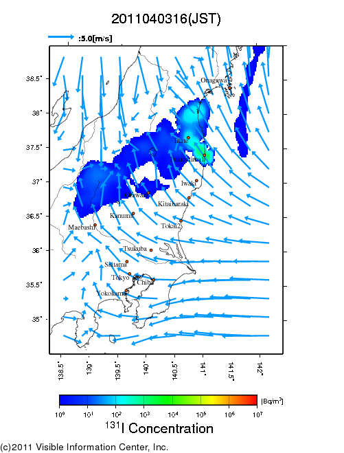 Ground level air concentration [Bq/m3] 2011-04-03 16