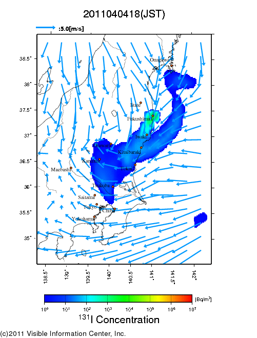 Ground level air concentration [Bq/m3] 2011-04-04 18