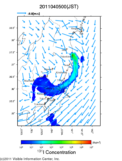 Ground level air concentration [Bq/m3] 2011-04-05 00